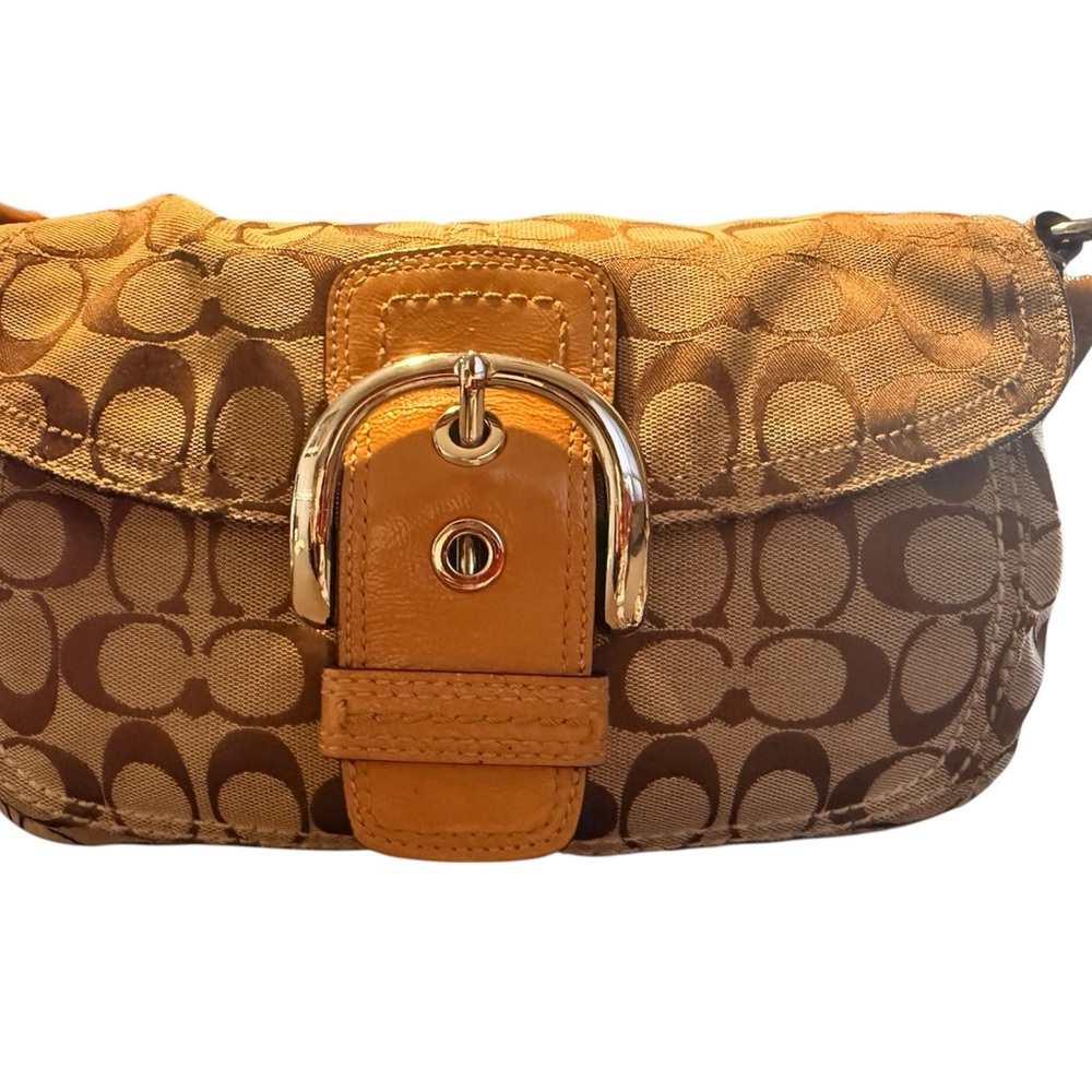 Coach Tan and Brown Signature Buckle Shoulder Bag